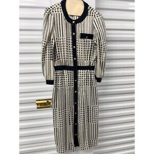 Vintage Act I New York Patterned Dress with Gold Buttons